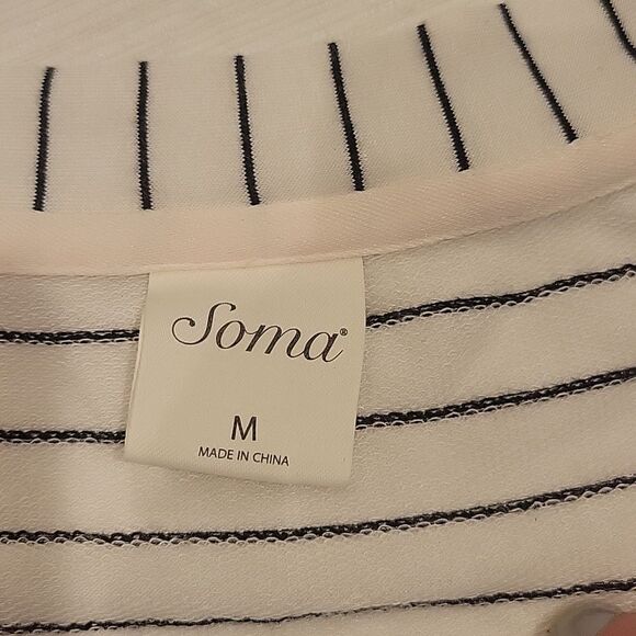 Soma Long Sleeve Top M Super Soft Stripes V-Neck Top Black and White Stripes - Picture 3 of 4